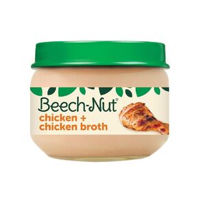 Beech-Nut Meat Baby Food Jars, Chicken & Chicken Broth Puree, 7g Protein, Stage 1 Baby Food for Babies 4 Months and Up, 2.5oz Glass Jars, 10ct