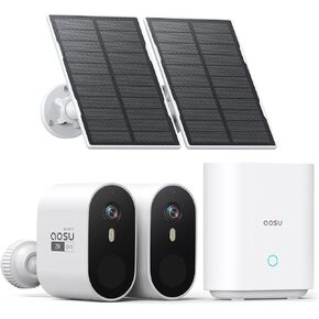 AOSU Solar Security Cameras Wireless Outdoor, 2K QHD Home Security System, 4 Cameras Kit with 166° Ultra-Wide View, Forever Power, Spotlight Camera, 32G Local Storage, No Monthly Fee