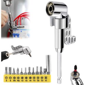 105 Degree Right Angle Drill Adapter,2025 New Upgraded Right Angle Drill Bit Attachment， Extension Bit Power Screwdriver Socket Adapter, 1/4" Hex Shank Driver Angle Drill Attachment（Long）