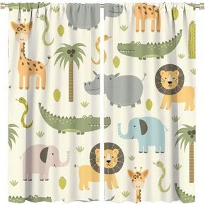 Cartoon Blackout Curtains Cute Jungle Forest Animals Tree Colorful Kids Baby Bedroom Nursery Living Room Decor Rod Pocket 2 Panels 42x45in