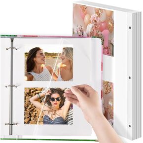 Chuangdi 120 Pcs Photo Album Pages 9 x 11 Inch Self Adhesive Double Sided 3 Hole Punched Photo Mounting Sheets Photo Sleeves for 3 Ring Binder Refill Photo Album Sheets, Binder Not Included