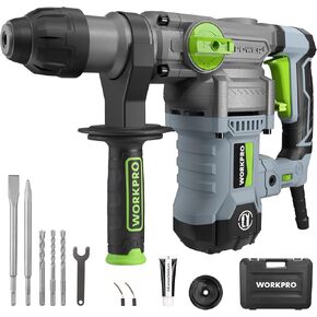 WORKPRO Premium 1-1/4 Inch SDS-Plus Rotary Hammer Drill, 7.5AMP, Lightweight Corded Version for Concrete Demolition Chipping Rotomartillo, 5 SDS-Plus Bits