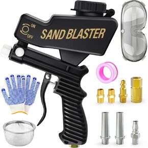 Black Air Portable Handy Sand Blasters, Small Sand Blaster, Air Sand Blaster Gun Kit for Air Compressor Remove Paint, Rust, Stains, and Grime from Metal and Wood Surfaces