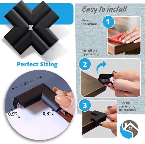 Baby Proof Corners and Edges with Furniture Corner & Edge Safety Bumpers, Impact-Absorbent 18ft Bumper & 8 Foam Corner Protectors, Cushy, Thick, Odorless Table Edge Protectors for Baby, Child | Black in Saudi Arabia