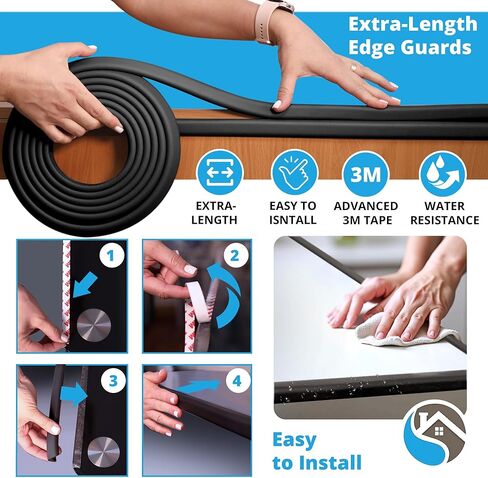 Baby Proof Corners and Edges with Furniture Corner & Edge Safety Bumpers, Impact-Absorbent 18ft Bumper & 8 Foam Corner Protectors, Cushy, Thick, Odorless Table Edge Protectors for Baby, Child | Black in Saudi Arabia