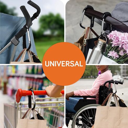 Baby Uma Stroller Hooks for Bags (2-Pack) - Universal Stroller Clips and Hooks, Carry 11 lbs Per Stroller Hook, Adjustable Stroller Carabiner Clip, Baby Essentials, Stroller Accessories in Saudi Arabia