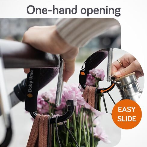 Baby Uma Stroller Hooks for Bags (2-Pack) - Universal Stroller Clips and Hooks, Carry 11 lbs Per Stroller Hook, Adjustable Stroller Carabiner Clip, Baby Essentials, Stroller Accessories in Saudi Arabia