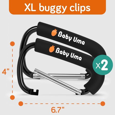 Baby Uma Stroller Hooks for Bags (2-Pack) - Universal Stroller Clips and Hooks, Carry 11 lbs Per Stroller Hook, Adjustable Stroller Carabiner Clip, Baby Essentials, Stroller Accessories in Saudi Arabia