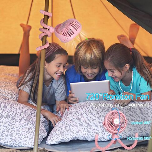 Stroller Fan Mini Portable Fan USB Personal Fan Long Working Handheld Fan 12pcs LED Camping Fan Batterry Operated Fan Clip on Fan for Stroller Travel (Black) in Saudi Arabia
