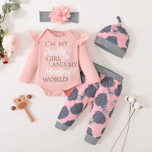 Renotemy Newborn Baby Girl Clothes Infant Outfit Essentials Preemie-18Month | Cute Newborn Girl Clothes,Baby Fall Winter Outfits,Infant Romper Bodysuit,Pants Set with Headband,Toddler Girl Clothes Gifts in Saudi Arabia