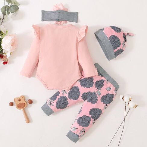 Renotemy Newborn Baby Girl Clothes Infant Outfit Essentials Preemie-18Month | Cute Newborn Girl Clothes,Baby Fall Winter Outfits,Infant Romper Bodysuit,Pants Set with Headband,Toddler Girl Clothes Gifts in Saudi Arabia