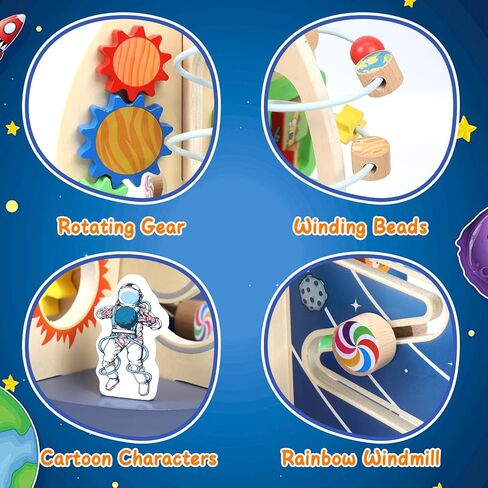 Wdmiya Space Wooden Activity Cube Toys for Baby, Montessori Toys for 1 Year Old Boy & Girl Birthday Gifts, Sensory and Educational 1st Birthday Gifts, Busy Board Toys for Baby Boy 6-18 Months (Rocket) in Kuwait