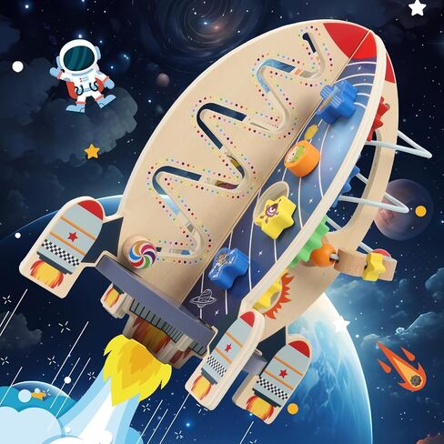 Wdmiya Space Wooden Activity Cube Toys for Baby, Montessori Toys for 1 Year Old Boy & Girl Birthday Gifts, Sensory and Educational 1st Birthday Gifts, Busy Board Toys for Baby Boy 6-18 Months (Rocket) in Kuwait