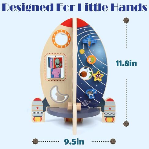 Wdmiya Space Wooden Activity Cube Toys for Baby, Montessori Toys for 1 Year Old Boy & Girl Birthday Gifts, Sensory and Educational 1st Birthday Gifts, Busy Board Toys for Baby Boy 6-18 Months (Rocket) in Kuwait