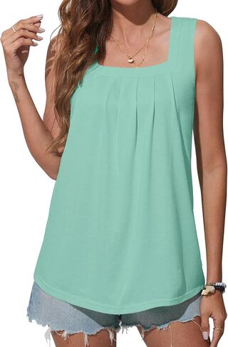 Bluetime المرأة تانك القمم الصيف عادية ساحة الرقبة بلا أكمام بلايز فضفاضة تناسب Flowy قميص منحني هيم in Kuwait