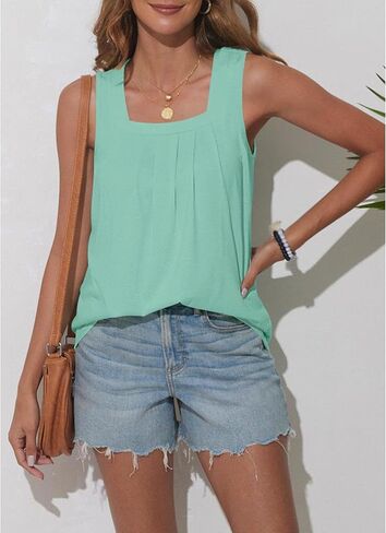 Bluetime المرأة تانك القمم الصيف عادية ساحة الرقبة بلا أكمام بلايز فضفاضة تناسب Flowy قميص منحني هيم in Kuwait