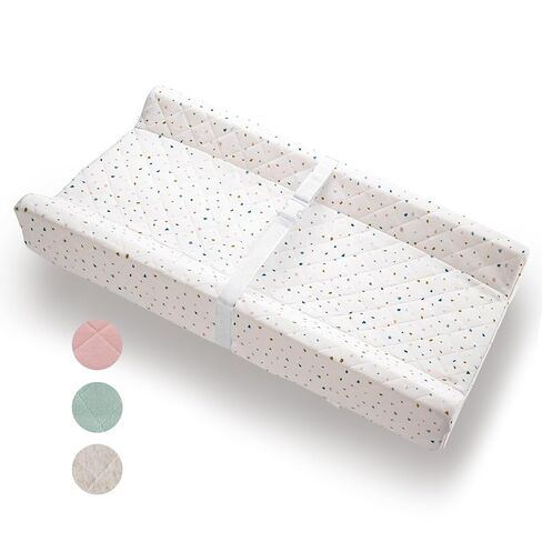 Organic Cotton Contoured Baby Changing Pad w/Waterproof Foam Mattress, Includes Soft, Removable & Washable Cover, Safety Strap, Non-Slip Bottom, Topper for Standard Size Infant Diaper Table & Dresser in Saudi Arabia