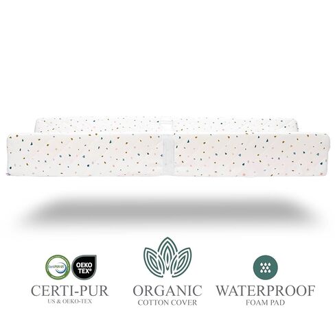 Organic Cotton Contoured Baby Changing Pad w/Waterproof Foam Mattress, Includes Soft, Removable & Washable Cover, Safety Strap, Non-Slip Bottom, Topper for Standard Size Infant Diaper Table & Dresser in Saudi Arabia