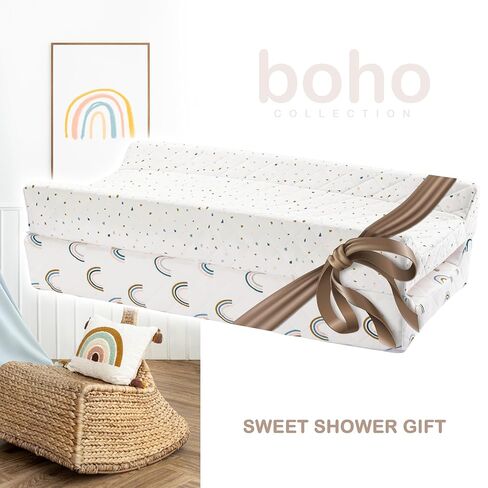 Organic Cotton Contoured Baby Changing Pad w/Waterproof Foam Mattress, Includes Soft, Removable & Washable Cover, Safety Strap, Non-Slip Bottom, Topper for Standard Size Infant Diaper Table & Dresser in Saudi Arabia