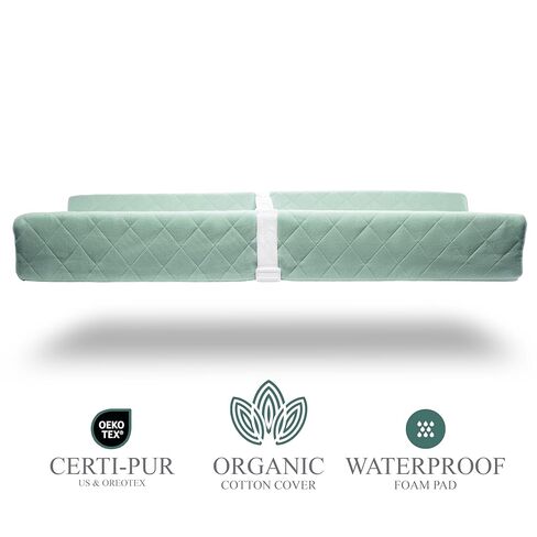 Organic Cotton Contoured Baby Changing Pad w/Waterproof Foam Mattress, Includes Soft, Removable & Washable Cover, Safety Strap, Non-Slip Bottom, Topper for Standard Size Infant Diaper Table & Dresser in Saudi Arabia