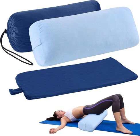 MABOZOO Yoga Bolster Pillow Set, Rectangular Yoga Pillow with Extra Washable Cover and Storage Bag, Yoga Meditation Pillow for Yoga Practice, Restorative Yoga, Meditation (Dark Blue & Blue) in Saudi Arabia