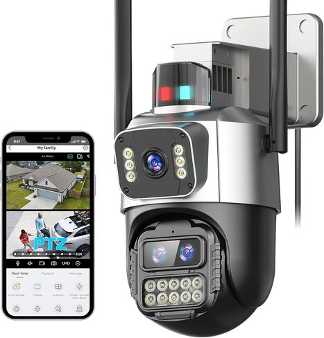 4K Security Camera Outdoor,Dual Lens Outdoor Cameras for Home Security,360 PTZ Outside WiFi Camera,Auto Tracking& Detection, 2-Way Audio,Night Vision,SD/Cloud Storage, No Month Fee,Corded Power in Saudi Arabia