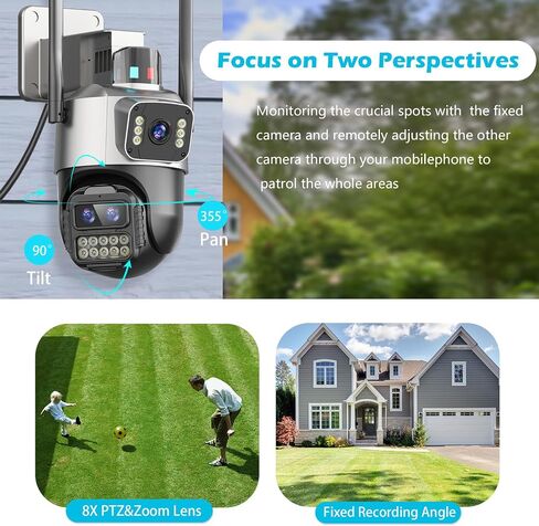 4K Security Camera Outdoor,Dual Lens Outdoor Cameras for Home Security,360 PTZ Outside WiFi Camera,Auto Tracking& Detection, 2-Way Audio,Night Vision,SD/Cloud Storage, No Month Fee,Corded Power in Saudi Arabia