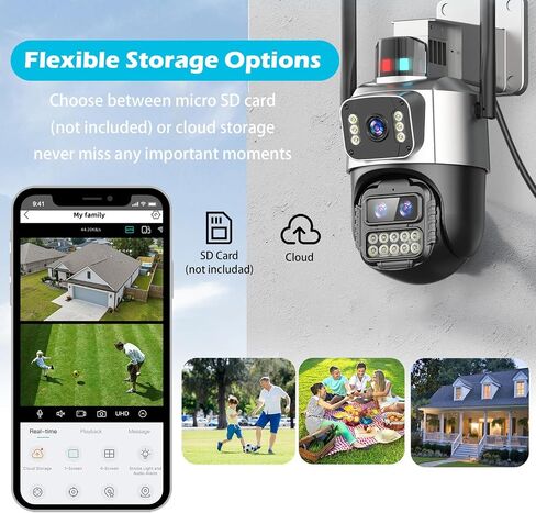 4K Security Camera Outdoor,Dual Lens Outdoor Cameras for Home Security,360 PTZ Outside WiFi Camera,Auto Tracking& Detection, 2-Way Audio,Night Vision,SD/Cloud Storage, No Month Fee,Corded Power in Saudi Arabia
