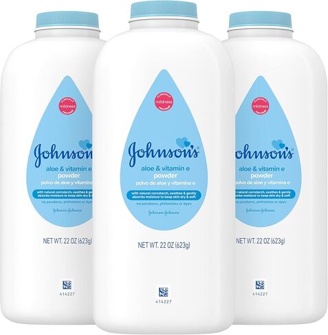 Johnson's Baby Powder, Pure Cornstarch, Aloe & Vitamin E, 22 Ounce (Pack of 3) - Packaging May Vary in Kuwait