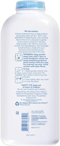 Johnson's Baby Powder, Pure Cornstarch, Aloe & Vitamin E, 22 Ounce (Pack of 3) - Packaging May Vary in Kuwait