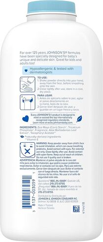 Johnson's Baby Powder, Pure Cornstarch, Aloe & Vitamin E, 22 Ounce (Pack of 3) - Packaging May Vary in Kuwait