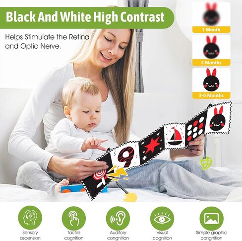 Buauty Baby Tummy Time Mirror, Newborn Infant Toys 0 3 6 12 Months with Sensory High Contrast Crinkle Books and Teethers, Baby Tummy Time Sensory Toys for 0-6 Months Old Boy Brain Development in Saudi Arabia