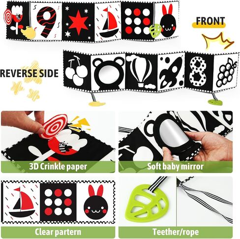 Buauty Baby Tummy Time Mirror, Newborn Infant Toys 0 3 6 12 Months with Sensory High Contrast Crinkle Books and Teethers, Baby Tummy Time Sensory Toys for 0-6 Months Old Boy Brain Development in Saudi Arabia