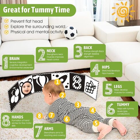 Buauty Baby Tummy Time Mirror, Newborn Infant Toys 0 3 6 12 Months with Sensory High Contrast Crinkle Books and Teethers, Baby Tummy Time Sensory Toys for 0-6 Months Old Boy Brain Development in Saudi Arabia