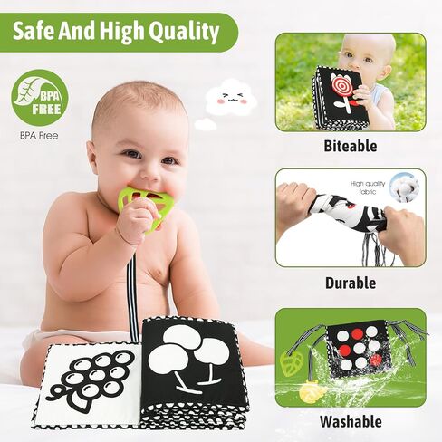 Buauty Baby Tummy Time Mirror, Newborn Infant Toys 0 3 6 12 Months with Sensory High Contrast Crinkle Books and Teethers, Baby Tummy Time Sensory Toys for 0-6 Months Old Boy Brain Development in Saudi Arabia