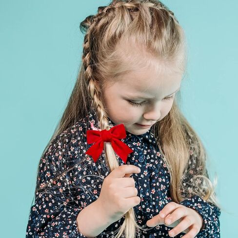 Red Velvet Ribbon Bow Hair Clip 3in Valentines Handmade Cute Alligator Barrettes Bowknot Hair Accessory Small for Little Teen Toddler Baby Girls Kids New Year Xmas Gift in Kuwait