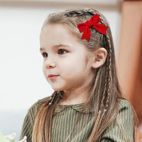 Red Velvet Ribbon Bow Hair Clip 3in Valentines Handmade Cute Alligator Barrettes Bowknot Hair Accessory Small for Little Teen Toddler Baby Girls Kids New Year Xmas Gift in Kuwait