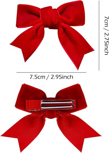 Red Velvet Ribbon Bow Hair Clip 3in Valentines Handmade Cute Alligator Barrettes Bowknot Hair Accessory Small for Little Teen Toddler Baby Girls Kids New Year Xmas Gift in Kuwait