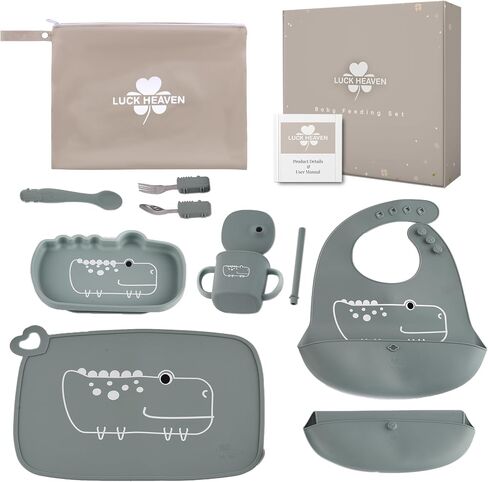 Silicone Baby Bib Feeding Set Led Weaning Supplies with Bowl Spoons Forks Dish Suction Cup Toddler Self Feeding in Saudi Arabia