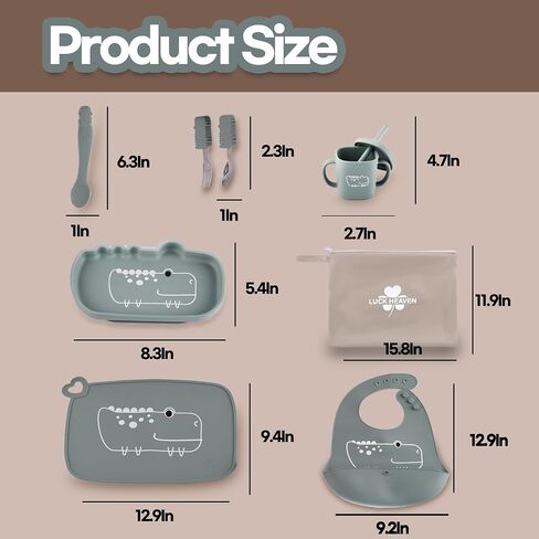 Silicone Baby Bib Feeding Set Led Weaning Supplies with Bowl Spoons Forks Dish Suction Cup Toddler Self Feeding in Saudi Arabia