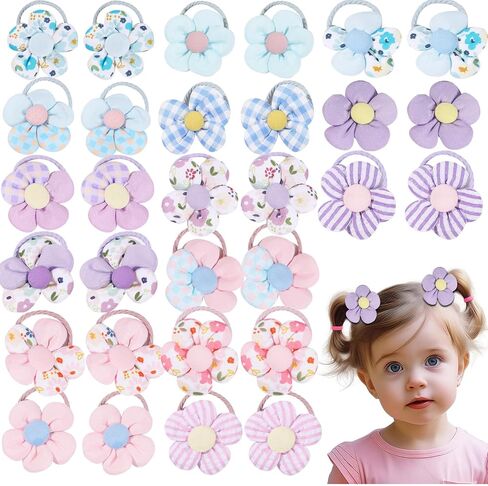 30PCS 2 Inch Baby Girls Hair Ties with Flower Bows,Soft Elastics Ponytail Holders Hair Accessories for Infants Toddlers Baby Girls (Flower color) in Saudi Arabia