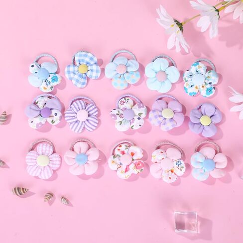 30PCS 2 Inch Baby Girls Hair Ties with Flower Bows,Soft Elastics Ponytail Holders Hair Accessories for Infants Toddlers Baby Girls (Flower color) in Saudi Arabia