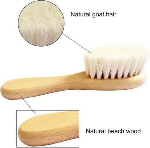 Baby Hair Brush with Wooden Handle and Comb Set for Newborns & Toddlers | Natural Soft Goat Bristles l Wood Comb l Blue Cradle Cap Brush| Ideal for Cradle Cap (3 Piece) in Saudi Arabia