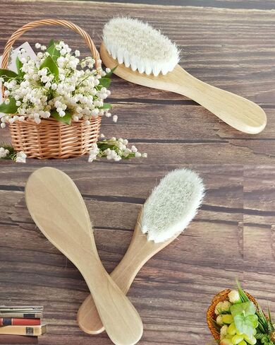 Baby Hair Brush with Wooden Handle and Comb Set for Newborns & Toddlers | Natural Soft Goat Bristles l Wood Comb l Blue Cradle Cap Brush| Ideal for Cradle Cap (3 Piece) in Saudi Arabia