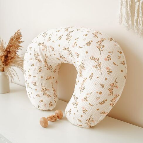 Konssy 2 Pack Muslin Nursing Pillow Covers, Soft and Adorable Nursing Cover for Breastfeeding Pillows, Pillow Slipcover for Baby Girls Boys Newborn(Pink, Floral) in Saudi Arabia