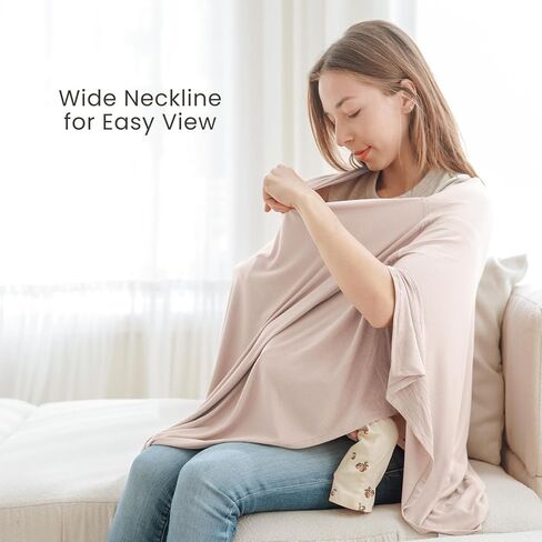 غطاء الرضاعة من Konssy Knit للرضاعة الطبيعية، غطاء للرضاعة الطبيعية قابل للتنفس 360 درجة للخصوصية الكاملة، مظلة مقعد السيارة متعددة الاستخدام (بيج أحمر الخدود) in Kuwait