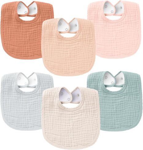 Konssy 6-Pack Muslin Cotton Baby Bibs for Drooling and Teething | Soft Absorbent Front, Fleece Back Keeps Clothes Dry, Easy to Clean, Adjustable Fit for Boys & Girls Ages 0-36 Months in Saudi Arabia