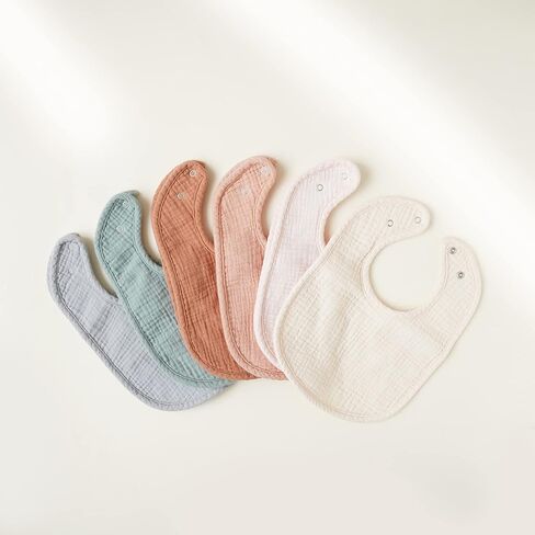 Konssy 6-Pack Muslin Cotton Baby Bibs for Drooling and Teething | Soft Absorbent Front, Fleece Back Keeps Clothes Dry, Easy to Clean, Adjustable Fit for Boys & Girls Ages 0-36 Months in Saudi Arabia