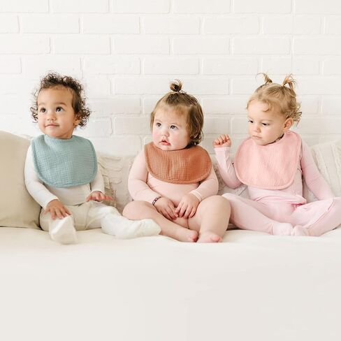 Konssy 6-Pack Muslin Cotton Baby Bibs for Drooling and Teething | Soft Absorbent Front, Fleece Back Keeps Clothes Dry, Easy to Clean, Adjustable Fit for Boys & Girls Ages 0-36 Months in Saudi Arabia