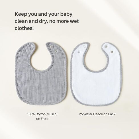Konssy 6-Pack Muslin Cotton Baby Bibs for Drooling and Teething | Soft Absorbent Front, Fleece Back Keeps Clothes Dry, Easy to Clean, Adjustable Fit for Boys & Girls Ages 0-36 Months in Saudi Arabia